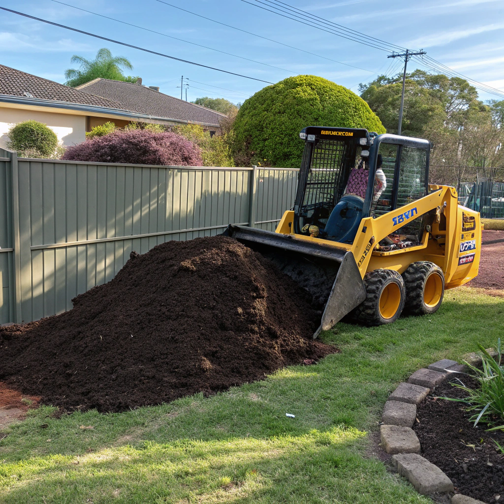 Bobcat spreading topsoil during lawn preparation in Rockhampton