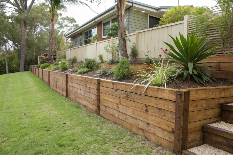 Completed timber garden bed wall in Rockhampton