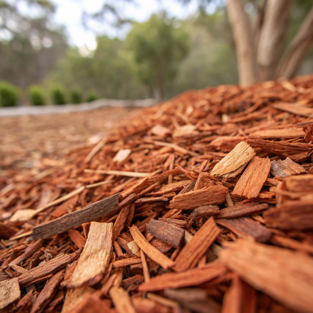 Hardwood eucalyptus mulch texture close-up