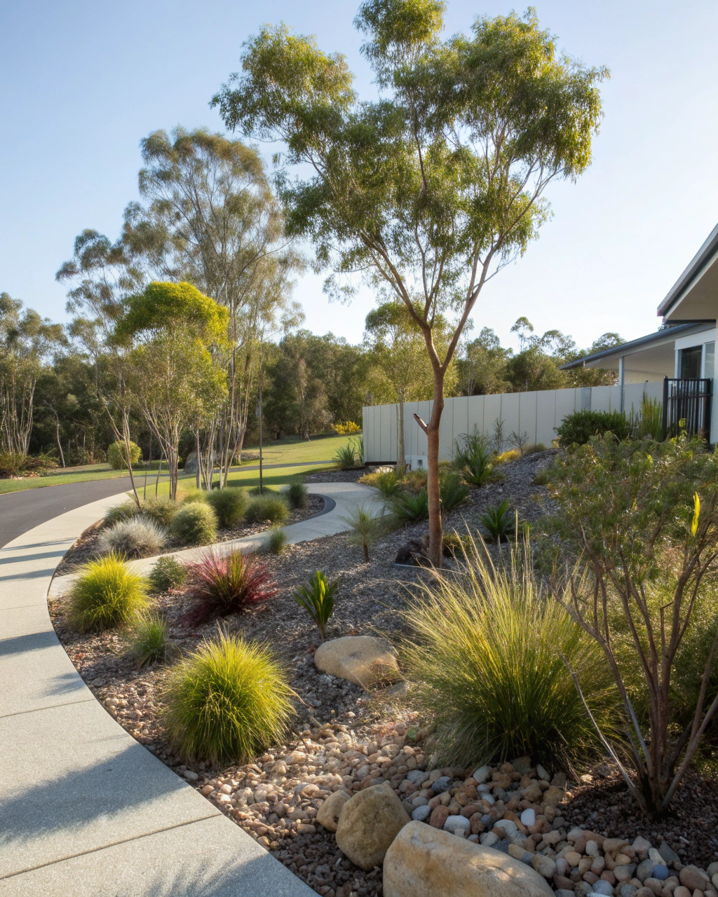 Modern Australian native garden showcasing a landscaped commercial space