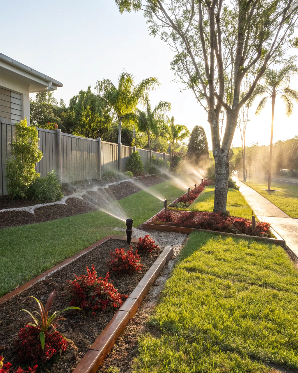 Modern irrigation system installation in a Rockhampton garden