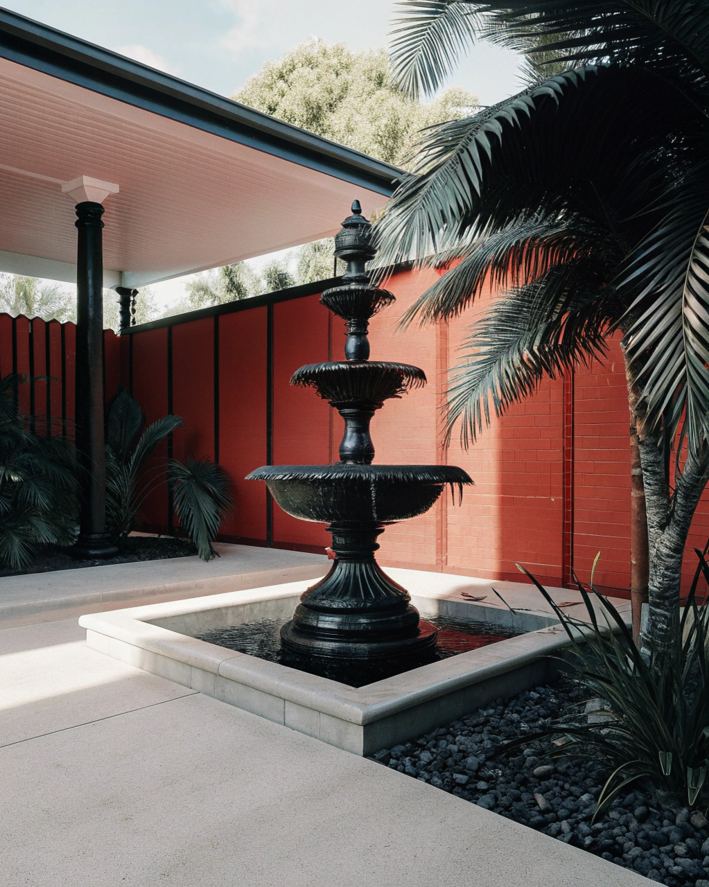 Modern tiered water feature on an Australian patio