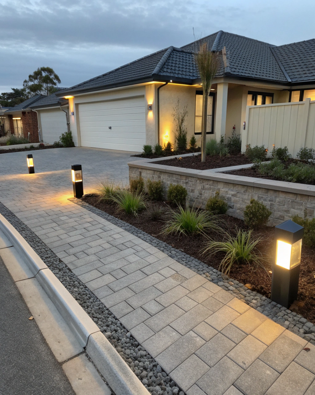 Paved driveway featuring contrasting border pavers