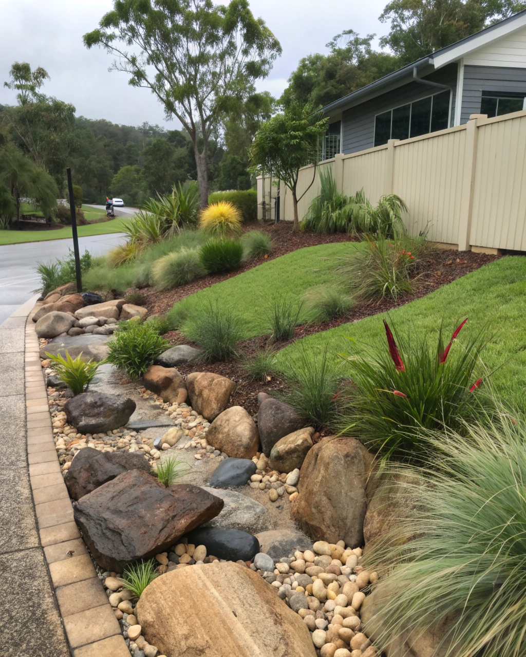 Rain garden design featuring native Australian plants