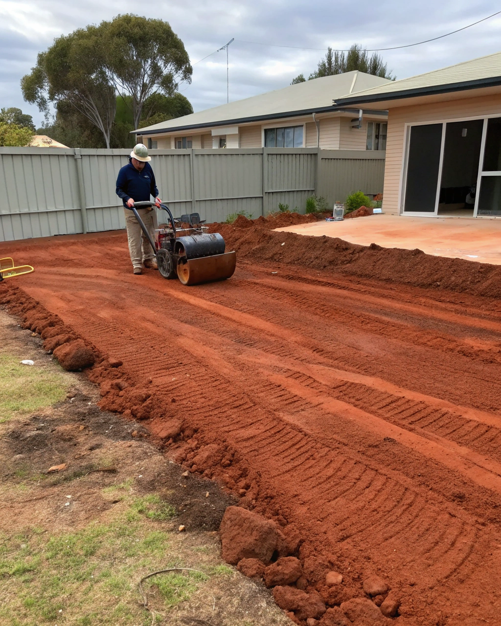 Red clay soil being prepared ahead of new lawn installation
