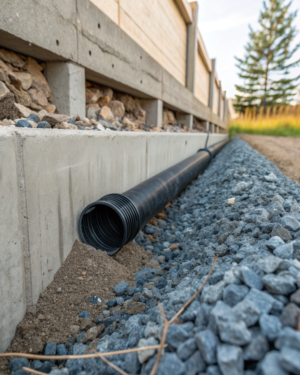 Drainage pipe and aggregate installation for stormwater flow control