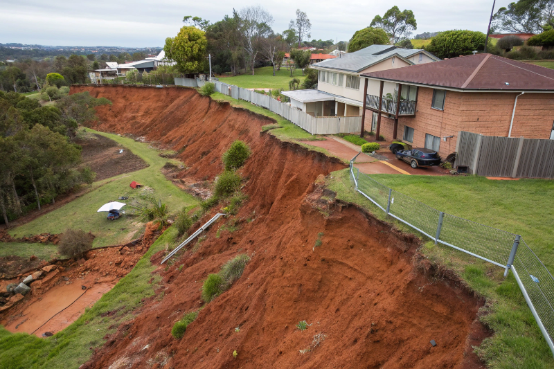 Steep sloping block showing erosion before retaining wall construction