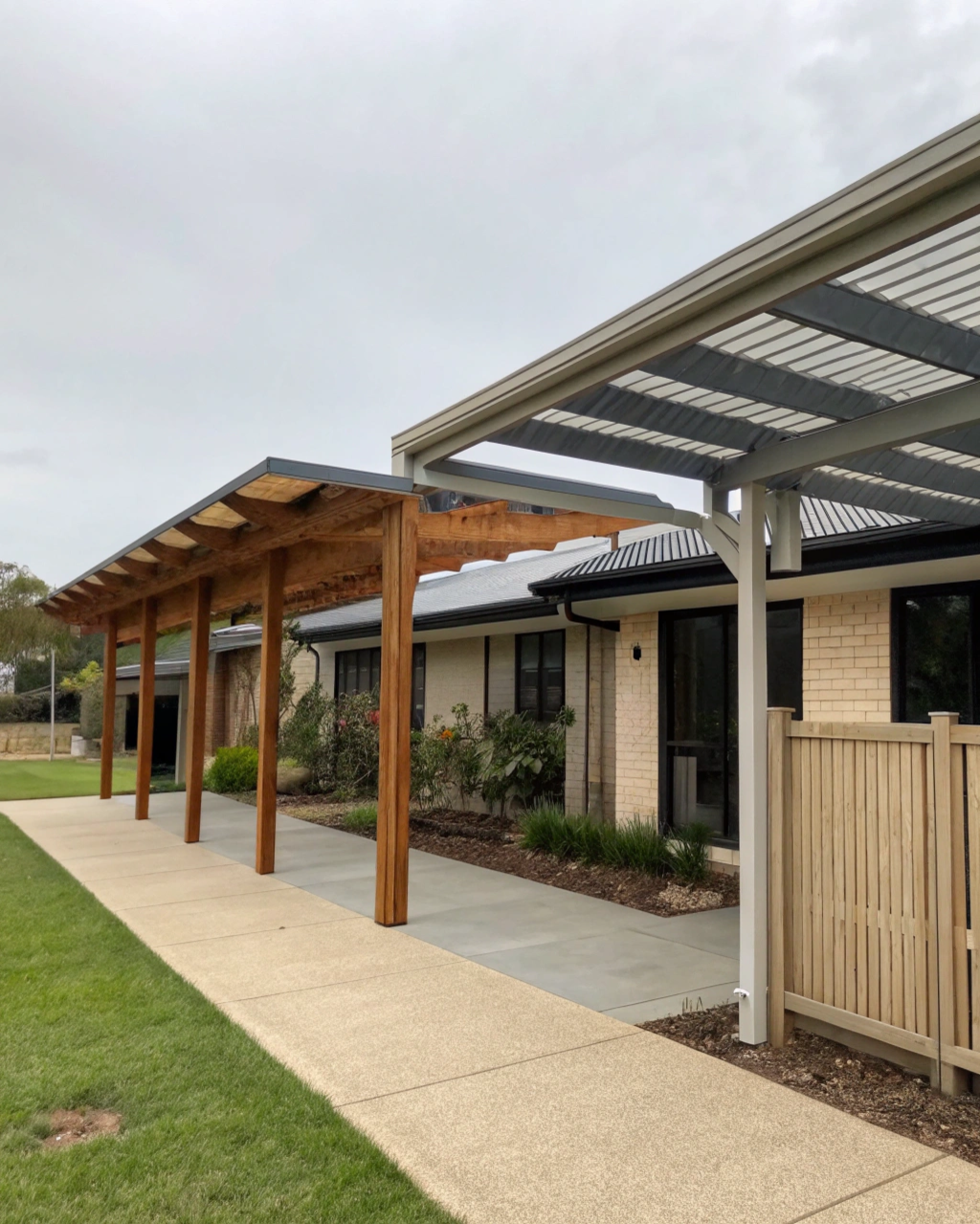 Three different pergola styles shown side by side