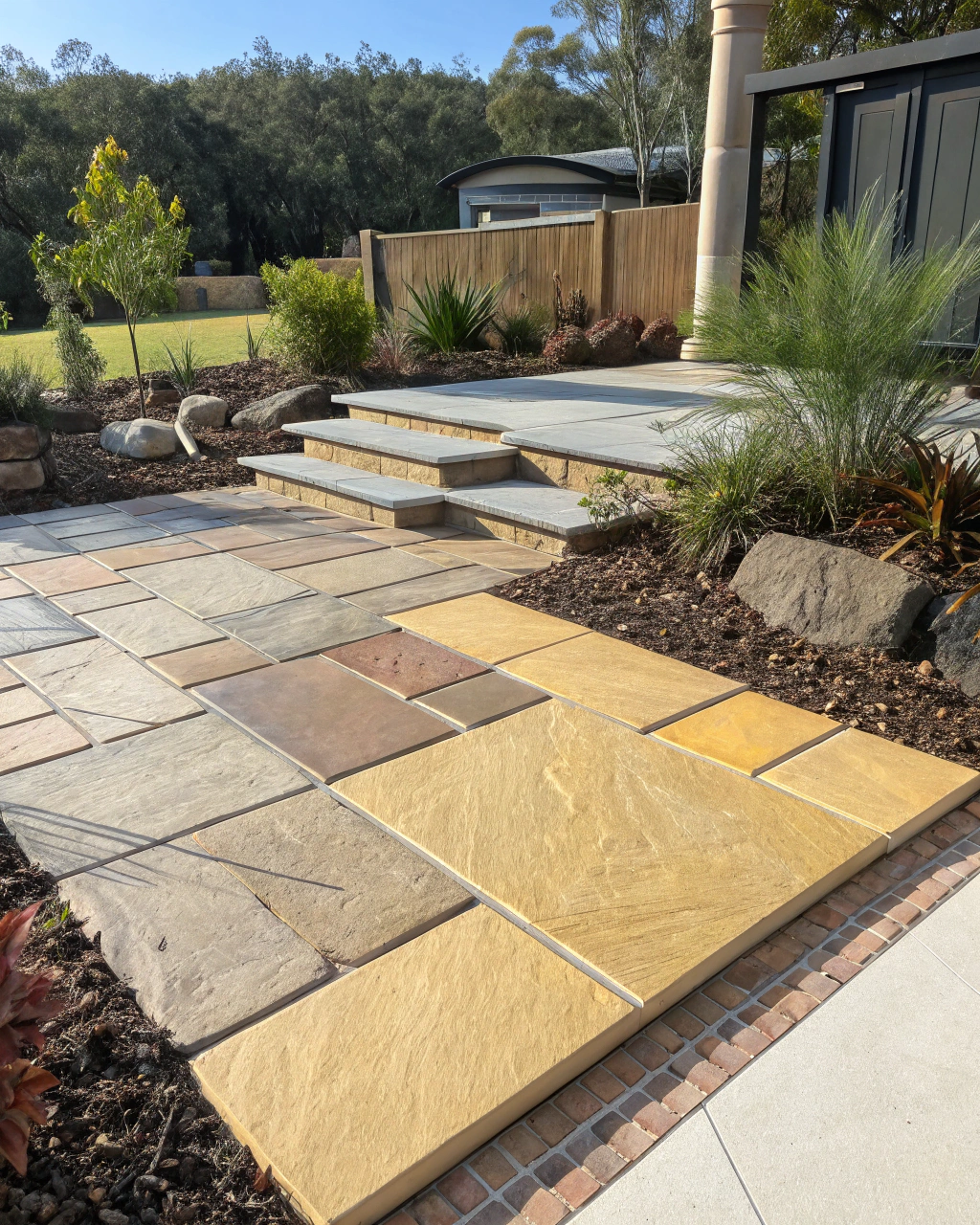 Various paving material samples arranged for an Australian project